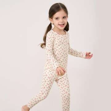 pureborn Toddler Girl Pajamas Set Kids Long Sleeve Snug Fit Cotton Sleepwear Pjs 2pcs Set Floral Cream 3T