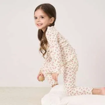 pureborn Toddler Girl Pajamas Set Kids Long Sleeve Snug Fit Cotton Sleepwear Pjs 2pcs Set Floral Cream 3T