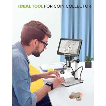 ANNLOV 7" LCD Digital Microscope with 32GB TF Card 1200X Maginfication 1080P Coin Microscope with Wired Remote,12MP Ultra-Precise Focusing Video Camera with 8 LED Fill Lights Windows/Mac Compatible