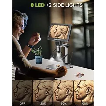 ANNLOV 7" LCD Digital Microscope with 32GB TF Card 1200X Maginfication 1080P Coin Microscope with Wired Remote,12MP Ultra-Precise Focusing Video Camera with 8 LED Fill Lights Windows/Mac Compatible