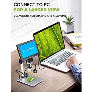 ANNLOV 7" LCD Digital Microscope with 32GB TF Card 1200X Maginfication 1080P Coin Microscope with Wired Remote,12MP Ultra-Precise Focusing Video Camera with 8 LED Fill Lights Windows/Mac Compatible
