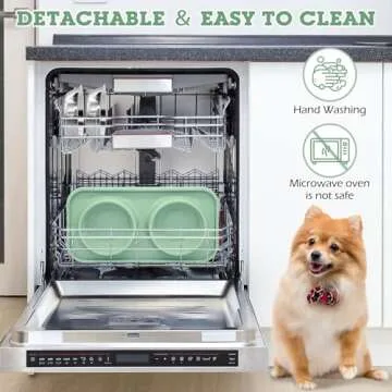 BNOSDM Double Dog Food Bowls Stainless Steel Dog Food and Water Bowls with Non-Spill Plastic Mat Pet Cat Feeder Bowl Set for Puppy Cats Kitten Small Medium Dogs Green