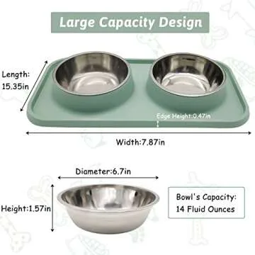 BNOSDM Double Dog Food Bowls Stainless Steel Dog Food and Water Bowls with Non-Spill Plastic Mat Pet Cat Feeder Bowl Set for Puppy Cats Kitten Small Medium Dogs Green