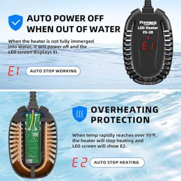 FREESEA Aquarium Fish Tank Heater: 50W Small Submersible Turtle Heater with Adjustable Temperature E...