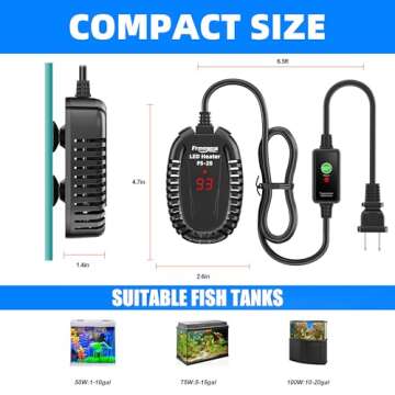 FREESEA Aquarium Fish Tank Heater: 50W Small Submersible Turtle Heater with Adjustable Temperature External Controller for Betta | Saltwater | Freshwater | 1-10 Gallon
