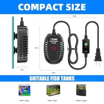 FREESEA Aquarium Fish Tank Heater: 50W Small Submersible Turtle Heater with Adjustable Temperature External Controller for Betta | Saltwater | Freshwater | 1-10 Gallon
