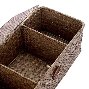 Hipiwe Storage Basket with Lid 3 Compartment Toilet Tank Toilet Paper Basket Holder Handwoven Wicker Basket Home Organizer Bin for Shelves Bathroom Closets Kitchen, Coffee
