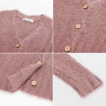 Fuzzy Cardigans for Women Open Front V-Neck Button Down Outwear Coats Sweater Pink S