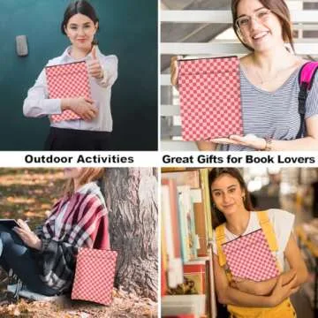Pink Checkered Pattern Book Lovers Gifts Waterproof Book Sleeve Book Pouch Book Protector with Zipper & Front Pocket BookCover Case for Women Girl Readers Librarian Book Accessories Book Club Gifts