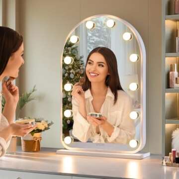 LUXFURNI Hollywood Mirror with Lights Makeup Mirror for Bedroom, 24.5" L x 15.8" W Large Vanity Ligh...