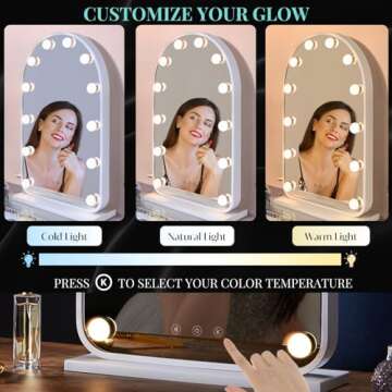 LUXFURNI Hollywood Mirror with Lights Makeup Mirror for Bedroom, 24.5" L x 15.8" W Large Vanity Lighted up Mirror with 12 Dimmable Bulbs Smart Touch Control 3 Color Lighting Modes (White)