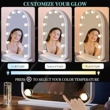 LUXFURNI Hollywood Mirror with Lights Makeup Mirror for Bedroom, 24.5" L x 15.8" W Large Vanity Lighted up Mirror with 12 Dimmable Bulbs Smart Touch Control 3 Color Lighting Modes (White)
