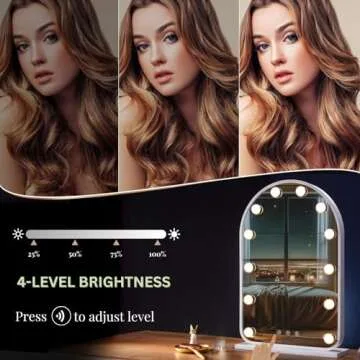 LUXFURNI Hollywood Mirror with Lights Makeup Mirror for Bedroom, 24.5" L x 15.8" W Large Vanity Lighted up Mirror with 12 Dimmable Bulbs Smart Touch Control 3 Color Lighting Modes (White)