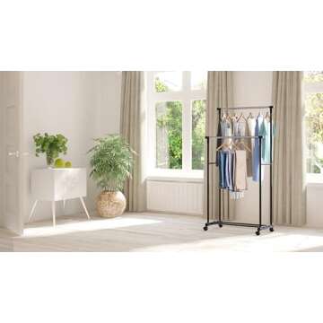 Simple Houseware Double Rod Portable Clothing Hanging Garment Rack