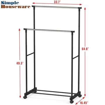 Simple Houseware Double Rod Portable Clothing Hanging Garment Rack