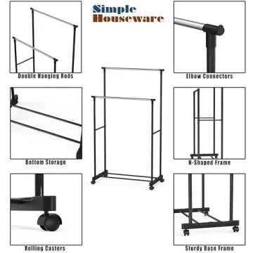 Simple Houseware Double Rod Portable Clothing Hanging Garment Rack