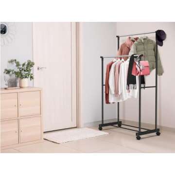 Simple Houseware Double Rod Portable Clothing Hanging Garment Rack