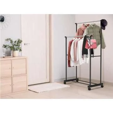 Simple Houseware Double Rod Portable Clothing Hanging Garment Rack