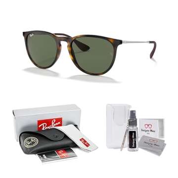 Ray-Ban RB4171 ERIKA 710/71 54MM Light Havana/Plastic Lens G-15 Green Round Sunglasses For Women + B...