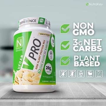 NutraKey V-Pro, Raw Plant Protein Powder, Organic, Vegan, Low Carb, Gluten Free with with 20g of Pro...