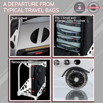 ZUCA Flyer Carry On Luggage with Wheels - 20 inch Airline Approved Black Bag and Silver Frame, with ...