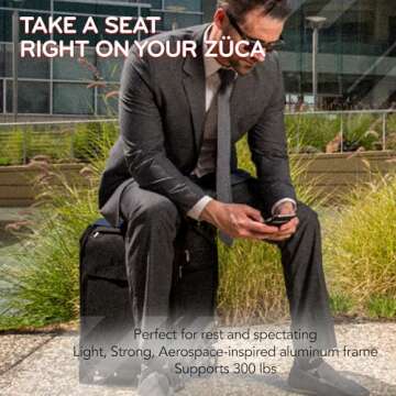 ZUCA Flyer Carry On Luggage with Wheels - 20 inch Airline Approved Black Bag and Silver Frame, with 5 Packing Pouches, Travel Cover, and Built-In Seat