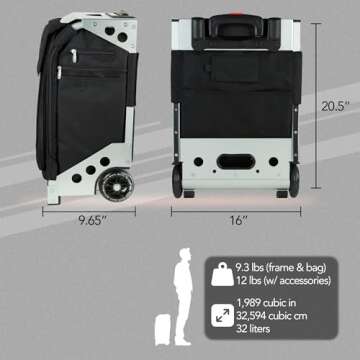 ZUCA Flyer Carry On Luggage with Wheels - 20 inch Airline Approved Black Bag and Silver Frame, with 5 Packing Pouches, Travel Cover, and Built-In Seat