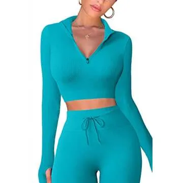 QINSEN Yoga Leggings for Women Tummy Control GMY Fitness Training Crop Tops 2 Piece Workout Exercise Sets Outfits Teal M