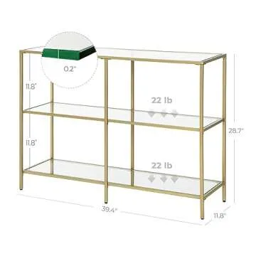 VASAGLE Console Table with Tempered Glass and Gold Frame