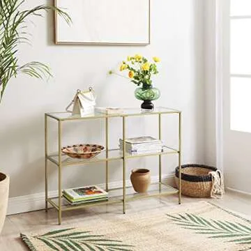 VASAGLE Console Table with Tempered Glass and Gold Frame