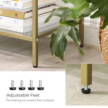 VASAGLE 39.4 Inch Console Table with 3 Shelves, Sofa Table, Entryway Table, Metal Frame, Tempered Glass Shelf, Modern Style, for Entryway Living Room Bedroom, Metallic Gold and Transparent ULGT27G