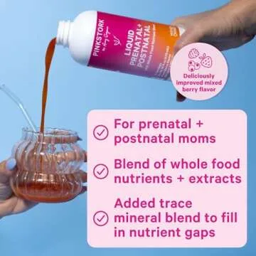 Pink Stork Liquid Prenatal Vitamins for Women - Berry Flavor - Organic Food Blend - for Fertility, P...
