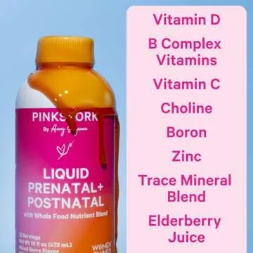Pink Stork Liquid Prenatal Vitamins for Women - Berry Flavor - Organic Food Blend - for Fertility, Pregnancy, Postpartum- Morning Sickness Support - Breastfeeding and Lactation - 32 Servings
