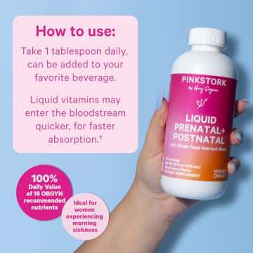Pink Stork Liquid Prenatal Vitamins for Women - Berry Flavor - Organic Food Blend - for Fertility, Pregnancy, Postpartum- Morning Sickness Support - Breastfeeding and Lactation - 32 Servings