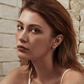 LOYATA Double Hoop Earrings Gold Open C Shape Circle Diamond Cubic Zirconia 14K Gold Plated Small Simple Hypoallergenic Illusion Jewelry Gift for Women