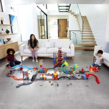 Hot Wheels Toy Car Straight Track Set with 37 Component Building Parts & 1:64 Scale Vehicle (Amazon Exclusive)