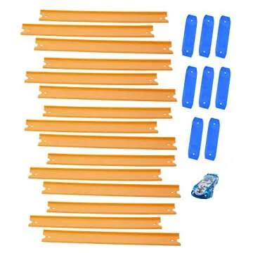 Hot Wheels Toy Car Straight Track Set with 37 Component Building Parts & 1:64 Scale Vehicle (Amazon Exclusive)