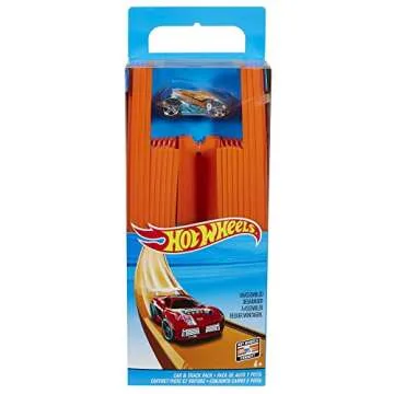 Hot Wheels Toy Car Straight Track Set with 37 Component Building Parts & 1:64 Scale Vehicle (Amazon Exclusive)