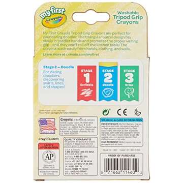 Crayola My First Washable Toddler Crayons, Tripod Grip, Gift, 8 Count