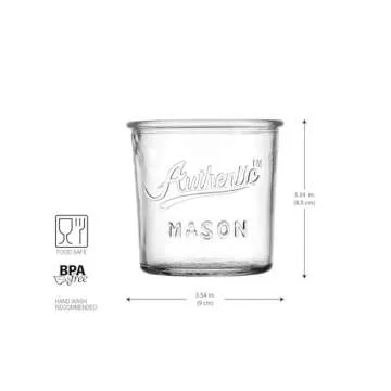 Glaver's Embossed Vintage Drinking Glasses Set of 4 Authentic Mason Vintage Glassware - 12 oz. Clear Glass Tumblers for Cocktails, Water, and Juice.