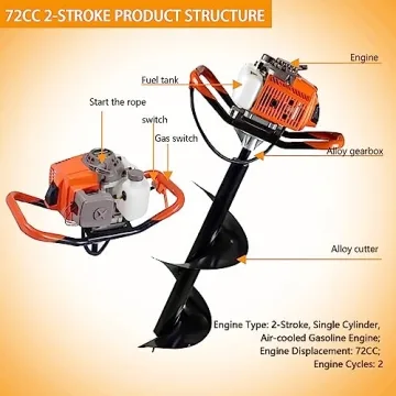 TUOKE 72cc Gas Post Hole Digger with Auger Bits