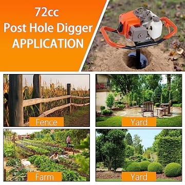 TUOKE 72cc Gas Post Hole Digger with Auger Bits