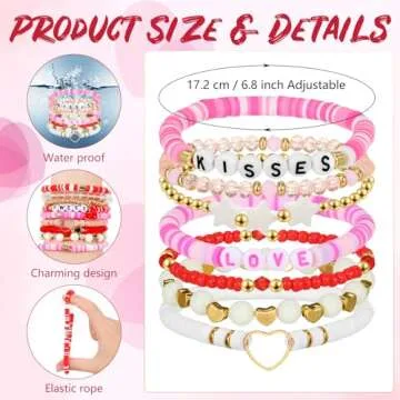 40 Pcs Surfer Heishi Bracelets Colorful Friendship Adjustable Clay Bead Bracelets Festive Stretch Jewelry for Women (Heart)