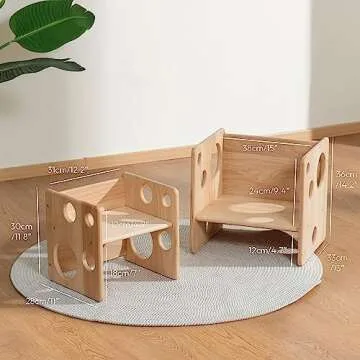 Woodtoe Kids Table and Chair Set, Montessori Weaning Table and Chair Set for Toddler, Natural Solid Wooden Activity Table Cube Chair for Drawing Reading, Montessori Playroom Furniture for Children