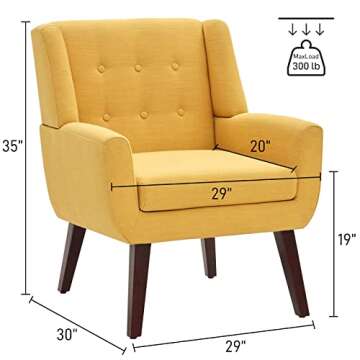 HUIMO Button Tufted Arm Chairs Set of 2, Mid Century Modern Upholstered Reading Chairs in Linen Fabric for Bedroom & Living Room, Comfy Sofa Chairs (2, Yellow)