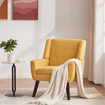 HUIMO Button Tufted Arm Chairs Set of 2, Mid Century Modern Upholstered Reading Chairs in Linen Fabric for Bedroom & Living Room, Comfy Sofa Chairs (2, Yellow)