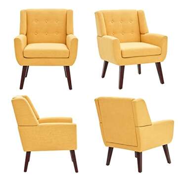 HUIMO Button Tufted Arm Chairs Set of 2, Mid Century Modern Upholstered Reading Chairs in Linen Fabric for Bedroom & Living Room, Comfy Sofa Chairs (2, Yellow)