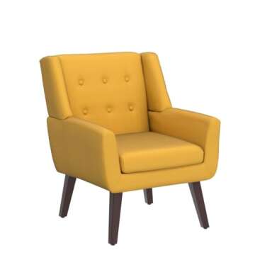 HUIMO Button Tufted Arm Chairs Set of 2, Mid Century Modern Upholstered Reading Chairs in Linen Fabric for Bedroom & Living Room, Comfy Sofa Chairs (2, Yellow)