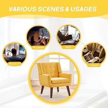 HUIMO Button Tufted Arm Chairs Set of 2, Mid Century Modern Upholstered Reading Chairs in Linen Fabric for Bedroom & Living Room, Comfy Sofa Chairs (2, Yellow)