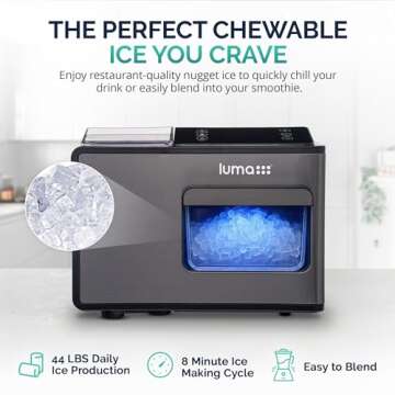 Luma Nugget Countertop Ice Maker, 44 lbs in 24 Hours, Black Stainless Steel Ice Machine, Perfect for...